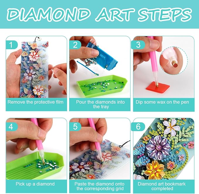 4 Pcs 5D Flowers and Butterfly Diamond Art Bookmarks,DIY Diamond Painting Book Marks with Rhinestone Tassel for Graduation Birthday Reader Gifts