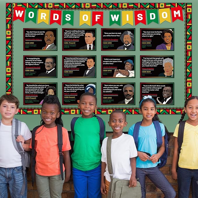 Black History Month Bulletin Board Set Words of Wisdom Classroom Decorations African American Inspirational Quote Paper Cutout Black History Bulletin Board Border for School Chalkboard Door Supplies