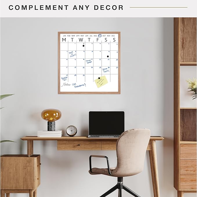 MCS Dry Erase Calander 30x30 Walnut Framed Monthly Calendar for The Wall, Stay Organized with Family Planner for Appointments, Sports, Events & More