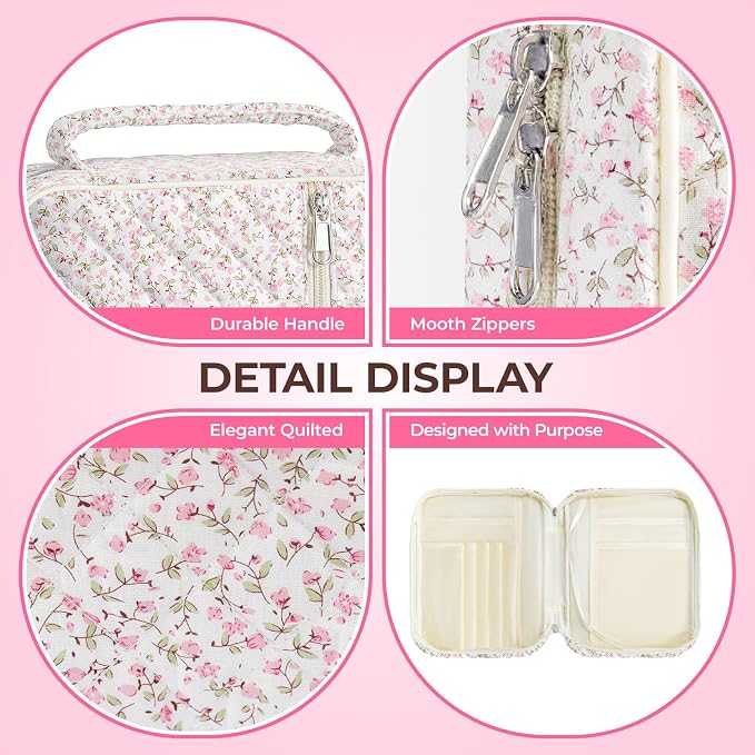 Quilted Bible Cover Case for Women with Bible Study Supplies Journaling Kit Floral Bible Bag Carrying Case with Pastel Highlighters Tabs, Women Christmas Christian Gifts (Pink Floral, L)