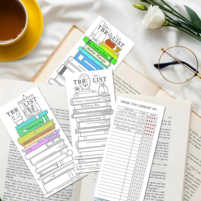 COcnny Reading Tracker Log Bookmarks - 100pcs Read List Book Mark for Reading Lovers, Color Your Own Timer Bookmark Bulk, Cute Bookish Items Study Records Tracker for Teacher Student Classroom Library