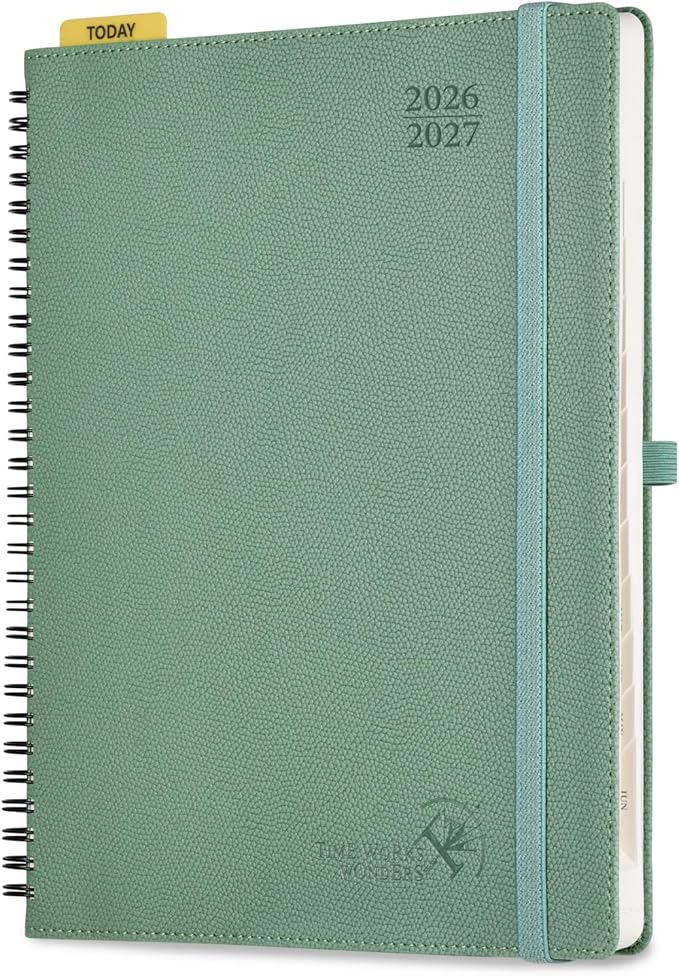 POPRUN 2026-2027 Academic Weekly Planner, Large 8.5" x 10.5" Horizontal Layout Calendar Agenda from July 2026 to June 2027, Softcover Appionment Book with Monthly Tabs, Spiral Bound, Inner-Pocket - Midnight Green