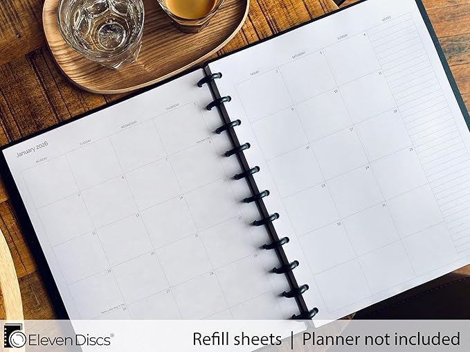2026 Monthly Planner, Monday Start, Letter Size, 2 Styles (Separated, Booklet), Premium Discbound Notebook Paper for Circa, Arc, TUL (38 Sheets)