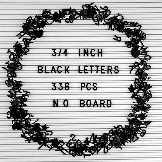 C CRYSTAL LEMON 3/4 Inch Black Letter Board Letters, 336 Pcs Plastic Letters Numbers Symbols, Replacement Set for Compatible Felt Letter Boards, No Board Included