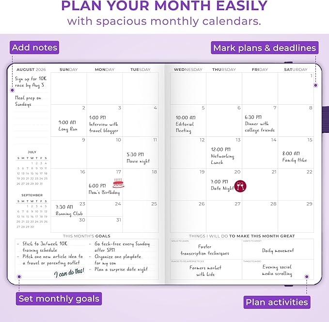Clever Fox Dated Hourly Weekly Planner 2026 – Daily, Monthly & Yearly Agenda Organizer with Time Slots – Hardcover Journal, A5 Size (Purple)