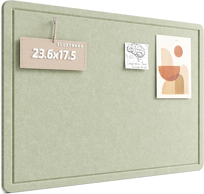 Fluxynara Bulletin Board, 23.6" x 17.5" Cork Board Alternative with 12 Safe Removable Adhesive Tabs, Foldable Felt Pin Board for Home Office, Classroom, Bedroom,Entryway for Walls—Sage