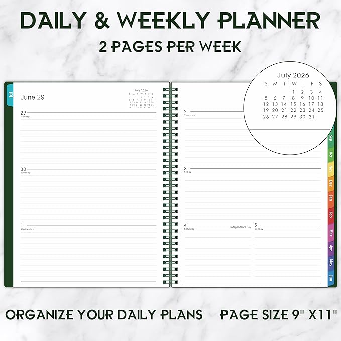 Planner 2026-2027, Academic Planner 2026-2027 - 2026-2027 Weekly and Monthly Planner, A4(9" x 11"), July 2026 - June 2027, Storage Pocket, Daily Agenda Book, College Organizer Notebook, Teacher Student Planning Book with Tabs, Dark Green