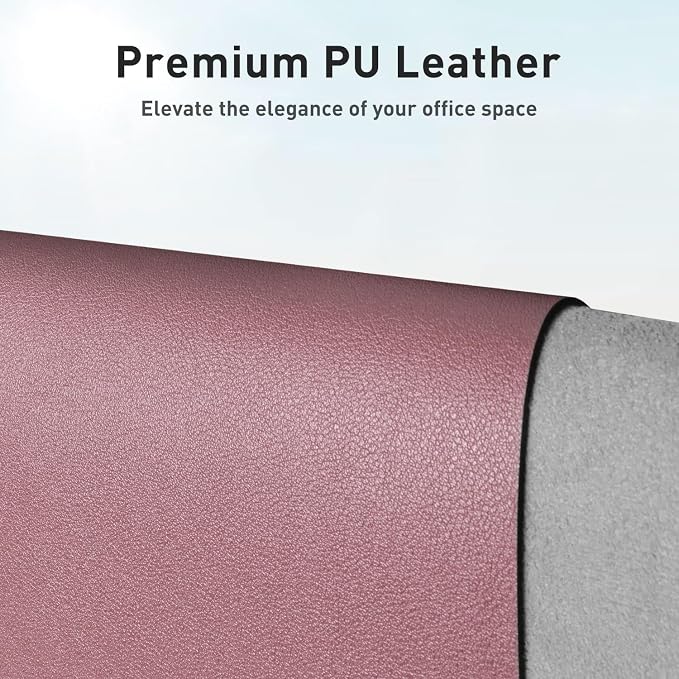 Aothia Faux Leather Desk Mat - Non-Slip PU Leather Desk Blotter, Waterproof Writing Surface, Large Desk Pad for Office & Home (Dark Pink, 55" x 17")