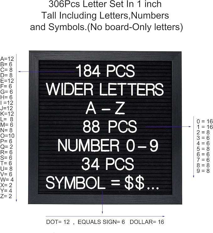 Felt Letter Board Letters Set, 306pcs 1inch Wider Letters Only（No Board）
