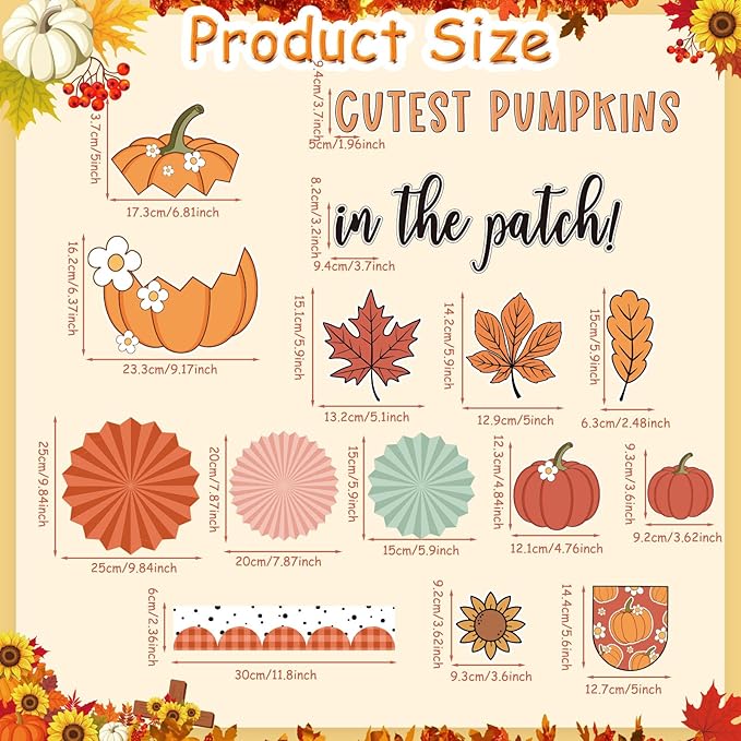 Containlol 71 Pcs Thanksgiving Bulletin Board Classroom Decoration Thanksgiving Fall Bulletin Board Set Autumn Pumpkin DIY Craft Photo 3D Paper Fans Cutouts for Fall School Classroom Home Decor