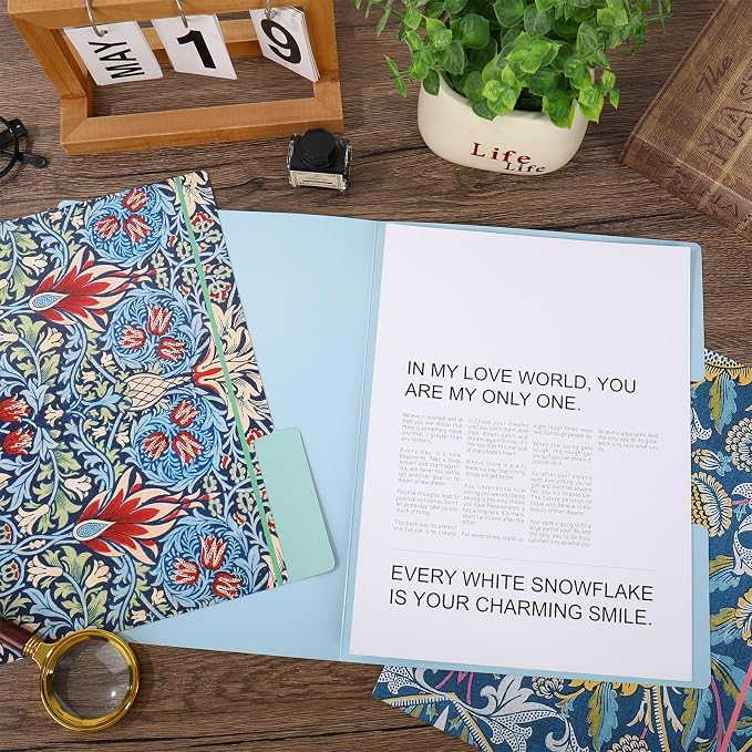 AnyDesign William Morris Floral File Folders Letter Size 12 Packs Vintage Blue Flower File Pockets with 1/3 Cut Tab for Home Office Classroom Supplies, 9.5 x 11.5 Inch
