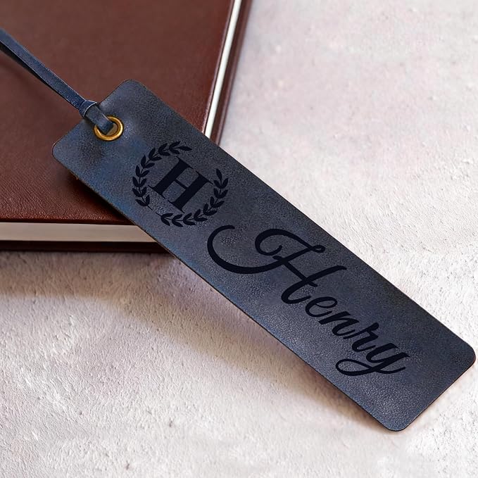EDSG Personalized Bookmark, Engraved Leather Bookmarks, Custom Bookmarks Book Marks Gifts for Reading Women Men Teachers Christmas Birthday, Teachers Appreciation Gifts (Blue)