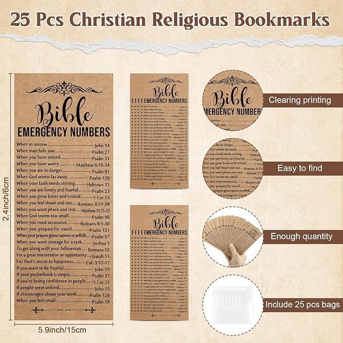 Feifeiya 75 Pcs Father's Day Christian Gifts Bulk 25 Bible Verse Pens 25 Religious Keychains 25 Emergency Number Bookmark Christian Church Gifts for Men Pastor Sunday School Church VBS(Brown,Stylish)