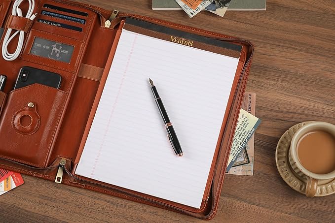 Leather Portfolio for 13 inch iPad Pro M4 (2024), Business Tablet Portfolio for Men, Personalized Padfolio, Engraved Portfolio Folder for A4 Notepad (Oil Brown, Custom)