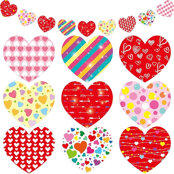Fancy Land Heart Cutouts Colorful Valentine's Day Cutouts for School Bulletin Board Classroom Decoration 45Pcs