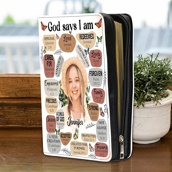 Custom Leather Bible Cover with Name – Personalized Bible Case for Women Zippered with Handle, Bookmark & Storage Pockets, Christian Gift for Mom, Daughter, Grandma (My Daily Affirmation, M-2XL)