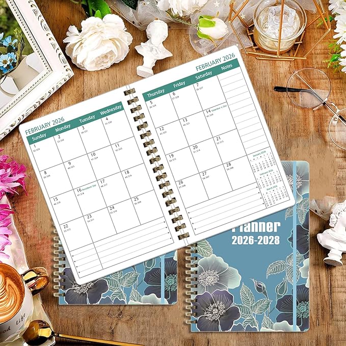 2026-2028 Planner, Three-Year Planner, Daily Plan and Monthly Plan Book, Bound with Iron Circle, A5 (8.26 "x 5.9") (Blue)