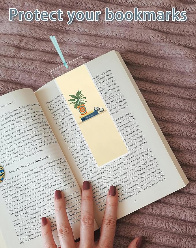 DSYIL 120 Pack Bookmark Sleeves, Clear Bookmark Holders for 5.5 x 2 Inches Bookmarks, Plastic Blank Book Mark Cover for School, Office and Party Favors