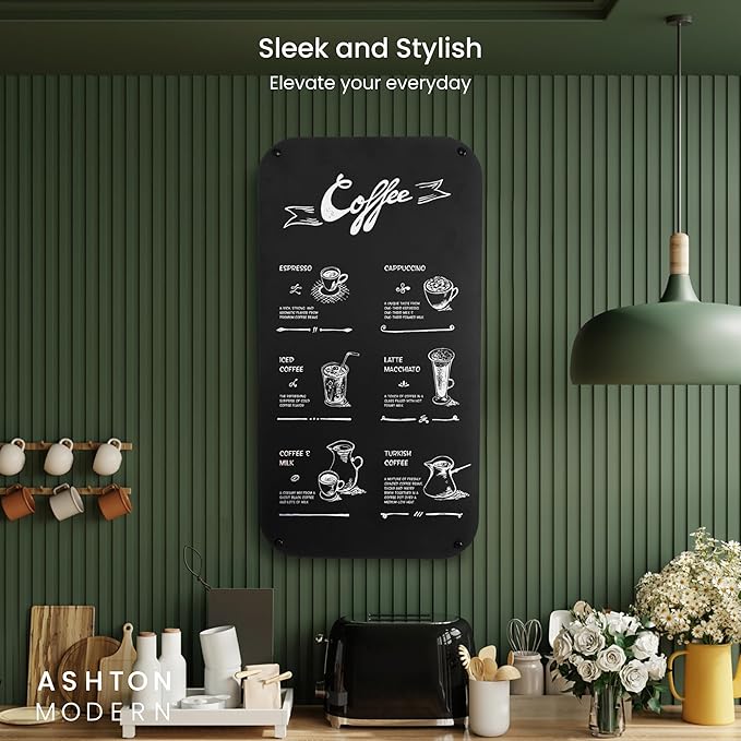 Metal Magnetic Chalkboard for Wall - 17 x 31.5 Inch Large Chalk Board Sign Board for Wall, Magnet Board, Blackboard Food Truck Menu Board for Kitchen, Hanging Signs - Rectangular