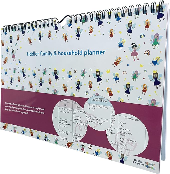 tiddler family & household planner | Undated Weekly Family Organizer/Planner Calendar | Clever Layout in A4 Size (11.7" x 8.3") | Space For 6 People & 1 Years Planning | Features (Fabulous Fairies)