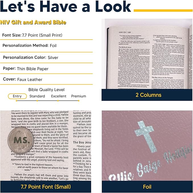 Personalized NIV Bible Faux Leather Small Print Economy Bible with Custom Name at The Lower Right Side & Red-Highlighted Verses, Custom Gift for Christian & Religious Events | Pink