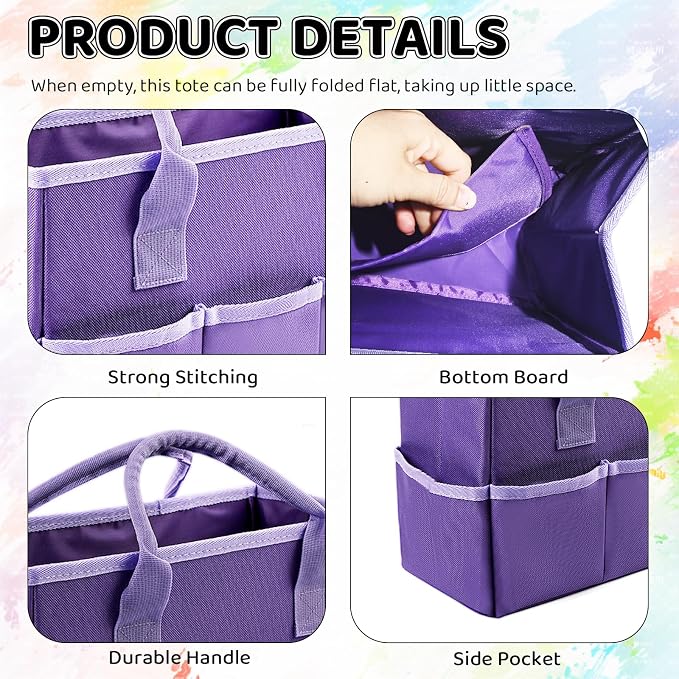 Coloring Book Storage Organizer | Foldable Multi-Compartment Coloring Book Storage with Handle,Polyester 600D,Purple