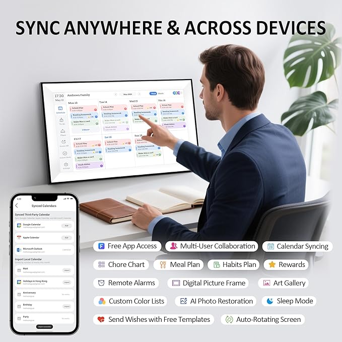 15.6" Wall Digital Calendar,Voice Message Feature,Chore Chart & Tasks,Smart Family Planner for Schedule, Achievement Rewards, Meal Planning,Digital Picture Frame