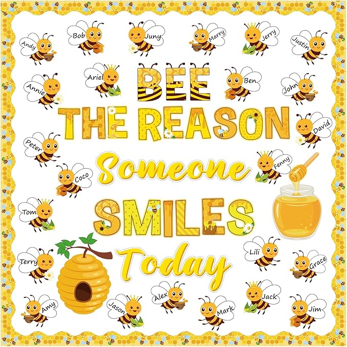 Pasimy Spring Bulletin Board Decorations Set 3D Sunflower Bulletin Board Bee Classroom Decor Honeycomb Butterfly Flower Kindness Cutouts Borders for Home Office Wall Door Window Supplies(Honeybee)