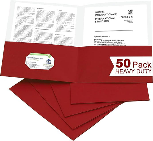 Zzrywuty 50 Packs Paper Red Folders with Pockets for Students,Businessmen and Office Workers,Letter Size,Two Pocket Folders with Card Slot for Office,Business,School Supplies