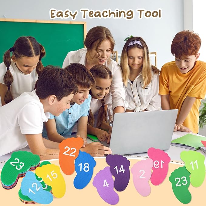 Outus 48 Pcs Carpet Feet Spots, Line up Sit Foot Spots for Classroom Floor, Carpet Markers for Teacher Supplies Classroom Rug, School Decoration(Rainbow Color)