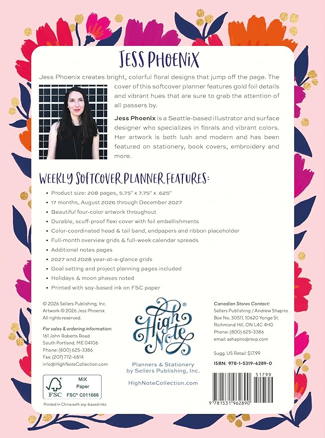 High Note 2027 Planner, 17-Month Weekly & Monthly Flexible Cover Calendar Book with Goal & Project Planning Pages, August 2026 – December 2027, 5.75" x 7.5" by Jess Phoenix