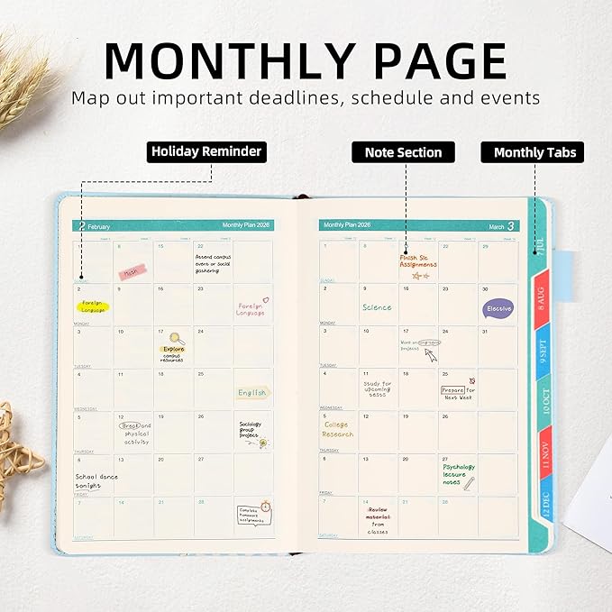 2026 Yearly Planner Magnetic Buckle Weekly and Monthly Calendar Planner 12 Month 5.5" x 8.3" Soft Leather Bound Cute Planner Goal Habit Tracker Organizer Planning Book with Tabs ,Daily Schedule School Office Schedule for Women Men（Blue ）
