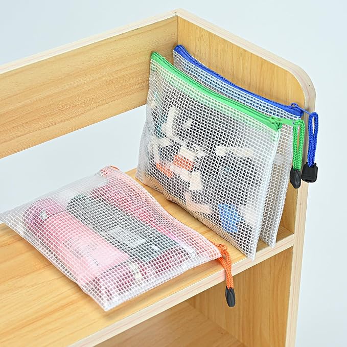 D-KINGCHY 24Pcs Zipper Storage Bags, Plastic Mesh Zippered Pouch for Organization, Waterproof Versatile Bags for Office Supplies School Travel (A6 Size 6.3''x4.7'', Assorted Color Zipper)
