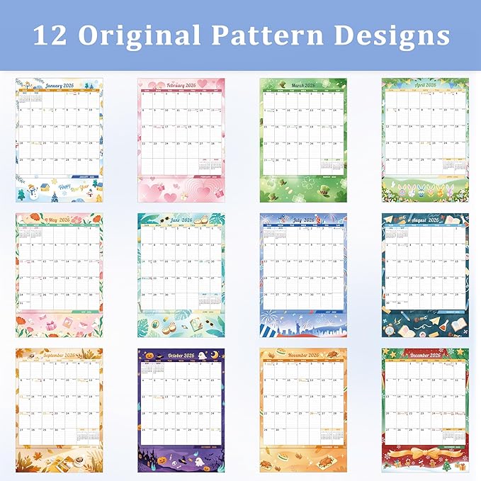 Ospelelf Wall Calendar 2026-2027 with Storage Pocket, 17" X 12" Monthly Large Planner with Protective Cover and Sticker, for Family Fridge Office Teacher Student, January 2026 to June 2027 Season