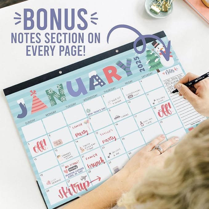 Hadley Designs Large Desk Calendar 2025-2026 - Desktop Calendar 2025, 18-Month Desk Calendars for Home, Office & Classroom, Cute Doodle Classroom Must Haves, Fatih Based Easter Gifts for Women & Men