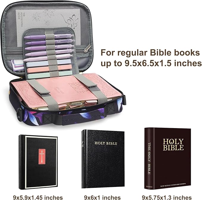 Bible Cover for Women, Bible Holder, Bible Cover Carrier Carrying Organizer Bag, God is Within Her She Will Not Fall, Zipper and Pockets for Standard Size Bible, Gift for Women（purpleLetter）