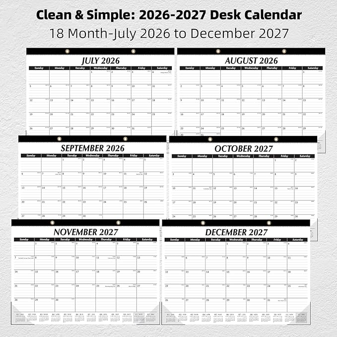 ZTX Desk Calendar 2026-2027, 18 Months Calendar Runs from July 2026 to December 2027, 17" x 12" Large Calendars 2026-2027 Monthly Planner with Plastic Cover for Teacher Home Desk Top