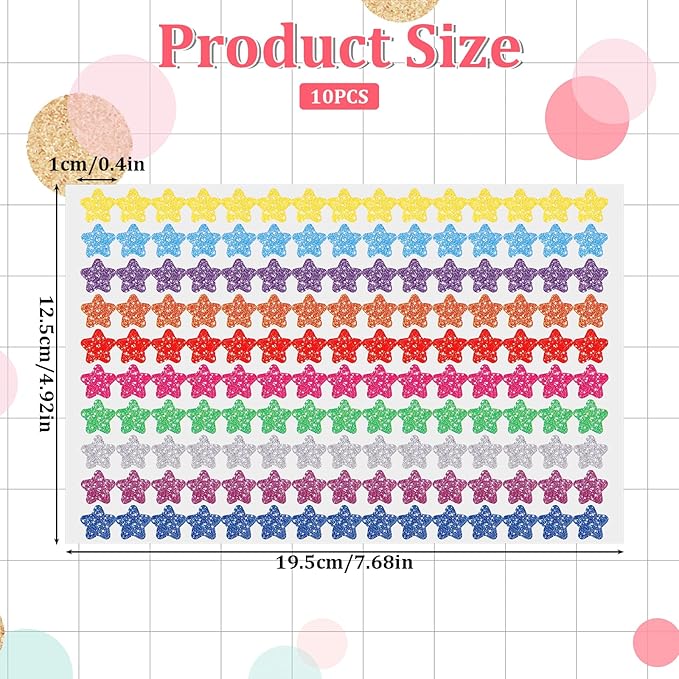 Glitter Star Stickers, 1500 Pcs 0.4 Inch Mini Star Stickers for Scrapbooking Multicolor Bling Star Decals for Behavior Chart, Student Planner, School Classroom Teacher Supplies, DIY Crafts