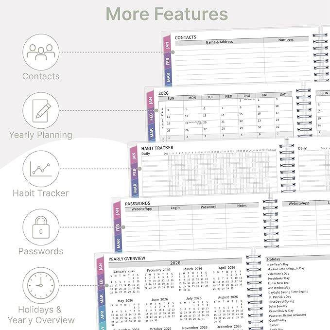 2026 Appointment Book, 30 Minutes-Hourly, Weekly ＆ Monthly Calendar Planner 2026, Jan 2026 - Dec 2026, 8.5'' x 11'', 2026 Daily Planner with Tabs ＆Pocket, Flexible Cover, Great for Office, Home, School