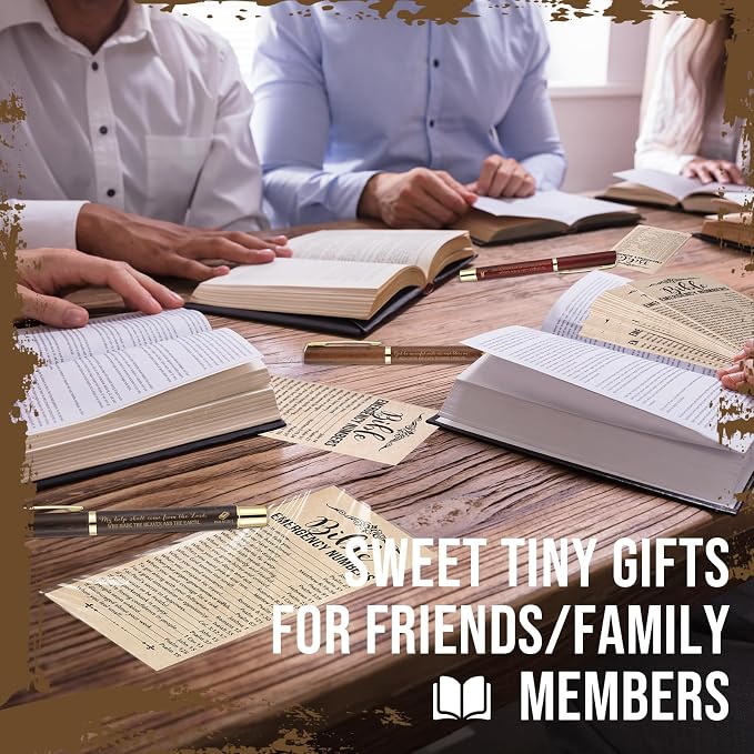 Feifeiya 25 Sets Fathers Day Christian Gifts Bible Bulk Emergency Number Bookmark Scripture Religious Pen for Men Church Welcome Sunday School Favors (English)