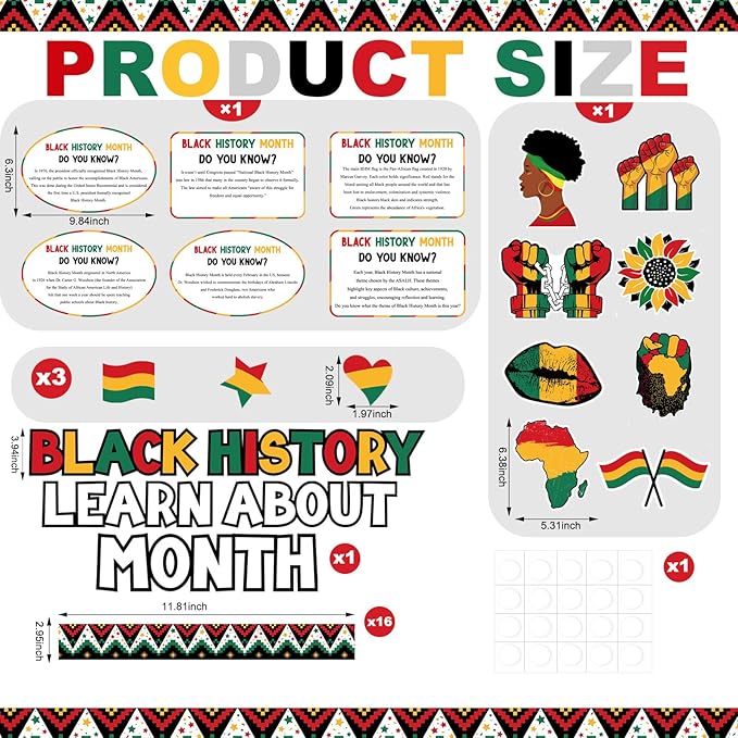Gersoniel 66 Pcs Black History Month Bulletin Board Decoration African American Inspirational Posters Black History Cutouts Classroom Decorations for School Library Office Educational Decor