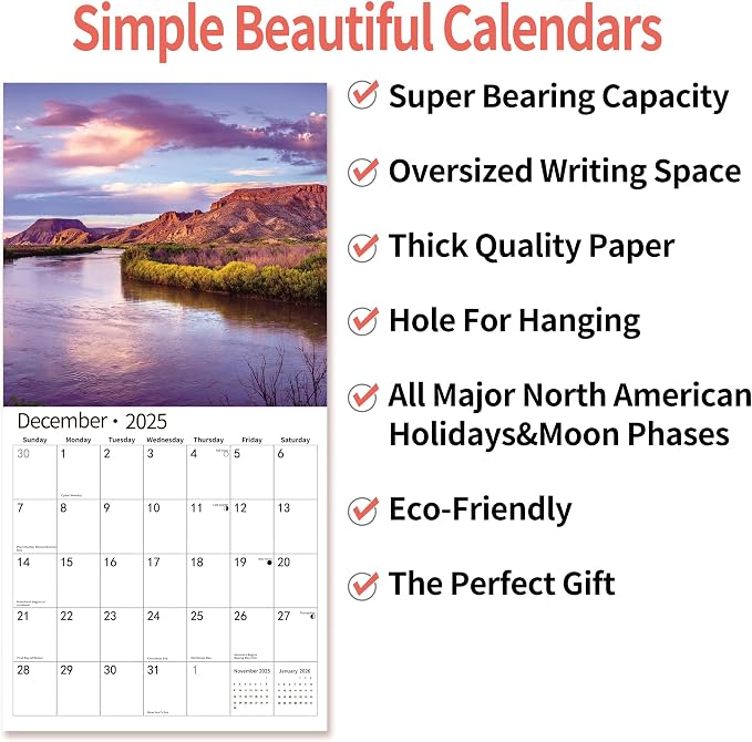 2026 Wall Calendar,Calendar 2026, July 2025 - December 2026, Wall Calendar Majestic Landscapes, 12" x 24" Opened,Full Page Months Thick & Sturdy Paper for Gift Perfect Calendar Organizing Planning