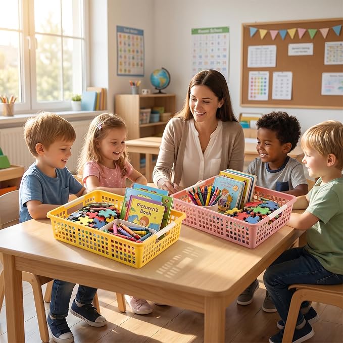 12 PCS Plastic Classroom Turn in Paper Trays Storage Bin Basket Organizers Holds 4A Paper File for School Teacher Supplies Classroom Office Home Organization and Storage Tray (Boho)