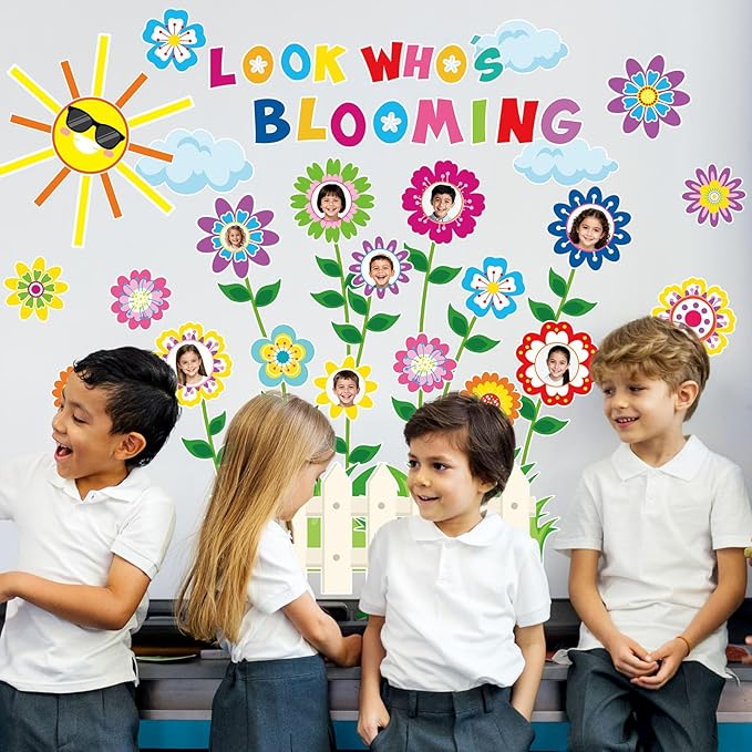 FYSUIMU 73Pcs Spring Classroom Door Decoration Bulletin Board Set Colorful Flower Blooming Growth Mindset Paper Cutouts for School Classroom Chalkboard Wall Door Photo Decor