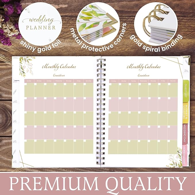 Wedding Planner Book And Organizer for Bride - Floral Design, Wedding Planning Journal with Countdown Calendar, Checklists, Budget & Timeline, Portable Planner Notebook