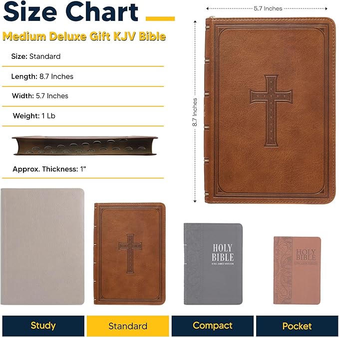 Personalized KJV Deluxe Holy Bible Honey Brown Faux Leather Medium Print Size with Heat-Debossed Celtic Cross Design | Custom with Name, Date or Text | Gift for Christian & Religious Celebrations