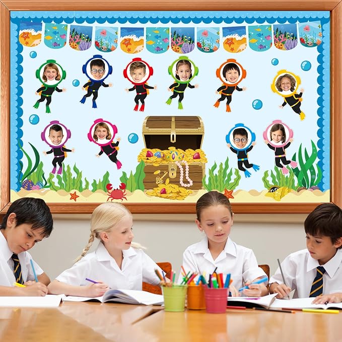 gisgfim 80Pcs Summer Cutouts Diving Suit Decorations Under the Sea Bulletin Board Ocean Diver Paper Cut-Outs Classroom Decor for Boy Girl DIY Craft Photo Wall Kindergarten Preschool Party Favor Supply