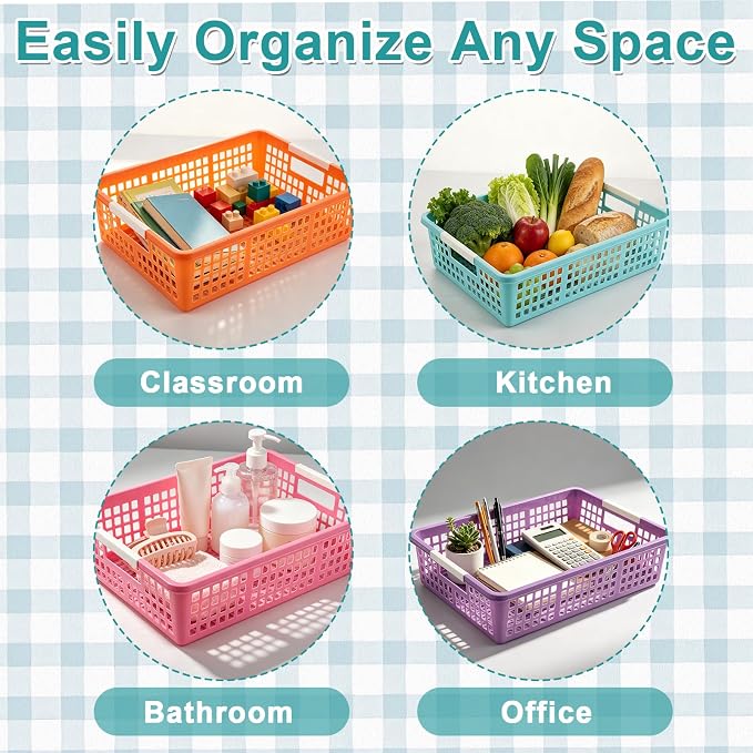 6 PCS Plastic Classroom Turn in Paper Trays Storage Bin Basket Organizers Holds 4A Paper File for School Teacher Supplies Classroom Office Home Organization and Storage Tray (Colorful)