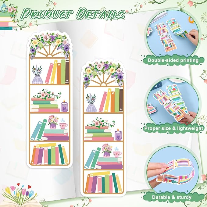 150 Pieces Book Tracker Bookmarks Bulk Bookshelf Design Double-Sided Reading Page Markers Bookmarks for Book Lovers Reading Women Students School Supplies