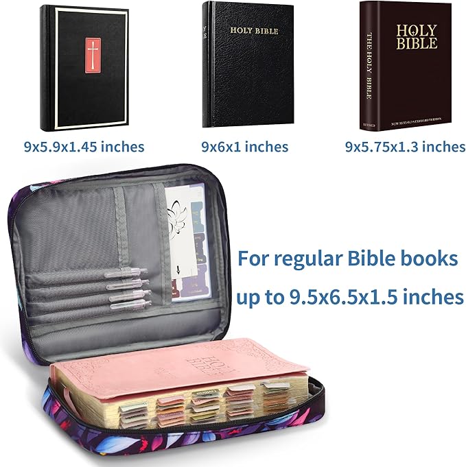 Bible Cover for Women, Bible Holder, Bible Study Supplies Accessories Bible Cover Carrier Carrying Organizer Bag, Zipper and Pockets for Standard Size Bible, Gift for Women（purplesuit）